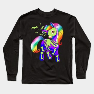 Unicorn Skeleton Halloween Magical Candy Glow Gif Long Sleeve T-Shirt